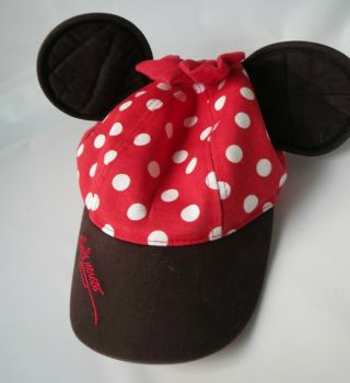 Disney Minnie Mouse Youth Size Baseball Cap Hat Red Polka Dot Ears Kids Girls