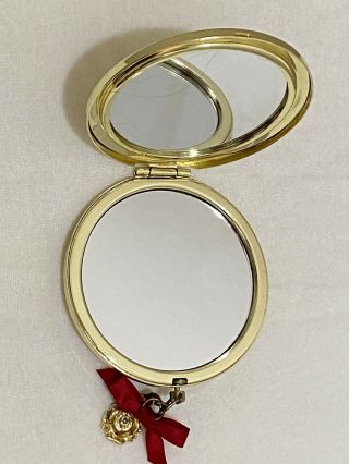 Disney Belle Beauty and the Beast Compact Mirror Gold w/ Rose Charm 2 Mirrors 2
