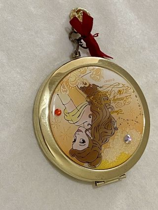 Disney Belle Beauty and the Beast Compact Mirror Gold w/ Rose Charm 2 Mirrors 3