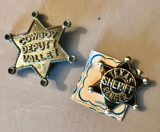 2 Vintage Toy Cowboy Deputy Sheriff Badges 1 - Metal 1 - Tin Japan 50s/60s