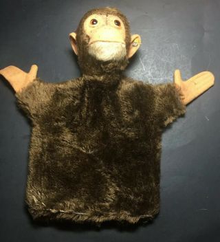 Vintage Steiff Jocko Chimp Monkey Mohair Hand Puppet 9 " Tall With Ear Tag