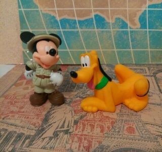 Disney Figurine Safari Mickey Mouse And Pluto Euc