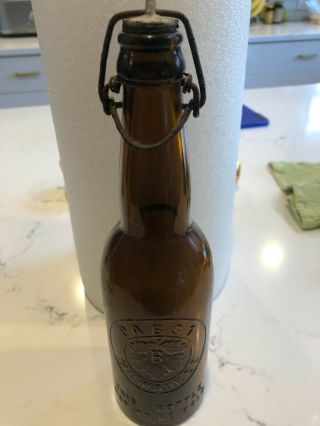 Vintage 1900 Pabst Blue Ribbon Pre Prohibition Beer Bottle - Amber Glass - Embossed