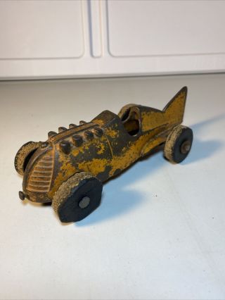 Vintage Hubley Orange Cast Iron Race Car W/ Rubber Wheels