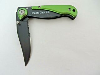 John Deere Folding Pocket Knife Black With Green Trim Belt Clip 11203