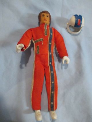 Vintage 1975 Ideal Evel Knievel Figure Red Racing Suit With Helmet