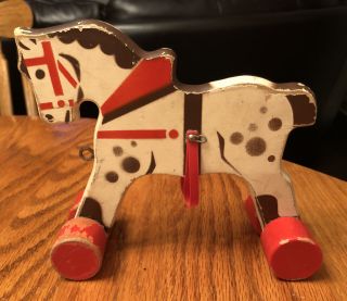 Vintage 1940’s Wooden Pony Pull Toy 6 X 7”