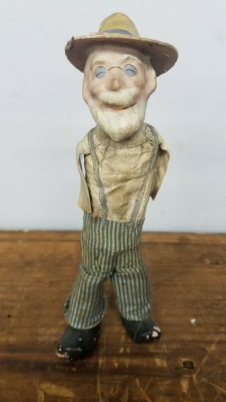 Vintage Paper Mache Squeak Toy Bearded Man Farmer German?