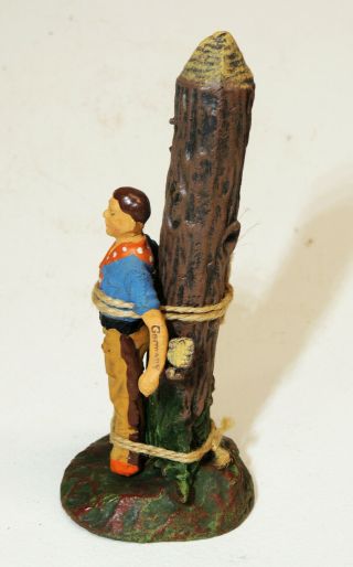 ELASTOLIN Composition Indian Captive COWBOY Tied to TREE Trapper vtg Toy Gemany 2
