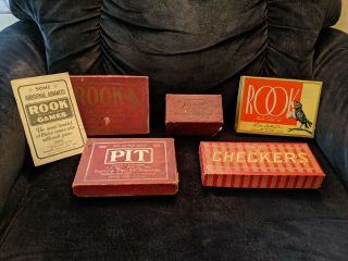 Antique Playing Card Games Flinch Pit Rook Halsam Checkers