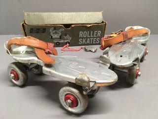 Vintage Sears Steel Strap - On Roller Skates W Key 1950s - 1960s? W Leather Straps