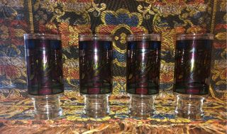 Vintage Stained Glass Schlitz Beer Glasses Set Of 4