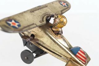 Vintage Line Mar Toys Japan Tin Litho Wind Up Stunt Plane Airplane W/KEY 2