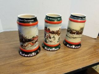 1990,  1991,  1992 Collectible Budweiser Holiday Christmas Clydesdale Beer Stein