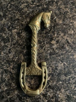 Vtg Brass Horse Head Horse Shoe Bottle Opener Antique Collectible Lucky