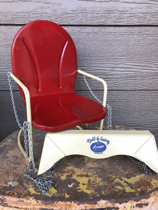 Vintage Toy Red Amsco Doll - E - Swing Childs Metal Swing Chair