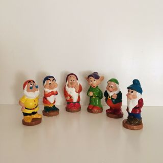 Vintage Walt Disney The Seven Dwarfs Squeaky Plastic Rubber Toy Figures Set Of 6