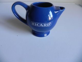 Small French Vintage Ceramic Ricard Water Jug Pitcher Carafe Blue 9cm Bar Cafe