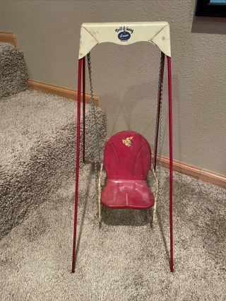 Vintage Toy Red Amsco Doll - E - Swing Childs Doll Metal Swing Chair