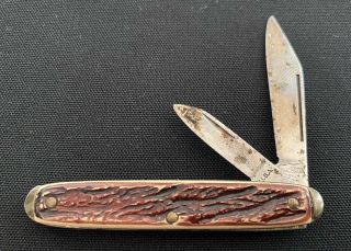 Vintage Colonial Prov Usa Stainless Steele 2 Blades Pocket Knife Staglon Handle