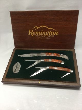 3 Piece Remington 2007 Sportsman Series Limited Edition Knives With Wood Case