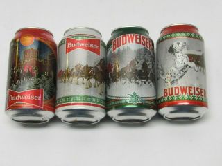 Budweiser 2020 Holiday Beer Can Set Of 4 Collectible Cans Top Opened