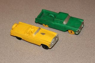 2 Vintage Auburn Rubber Toy Cars 574 Thunderbird & G10 Ranchero Pick - Up Truck