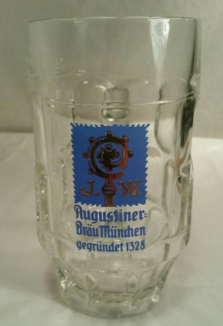 Augustiner Munchen -.  5 Liter Beer Stein Mug - Munich Dimpled - Clear Glass
