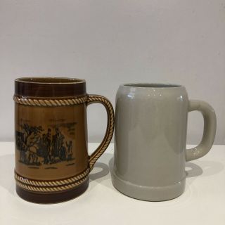 Tankards Set Of 2 Brown Horse And Carriage Large Ceramic Stone Mug Home Bar Pub