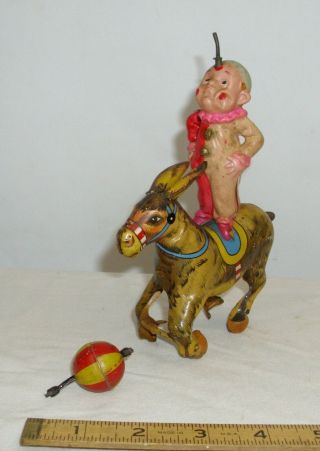 Circus Clown On Horse Occupied Japan Celluloid Tin Wind Up Toy