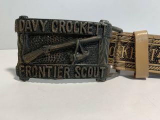 Vintage Davy Crockett Frontier Scout Belt Buckle Leather Belt Davey Kids Child 