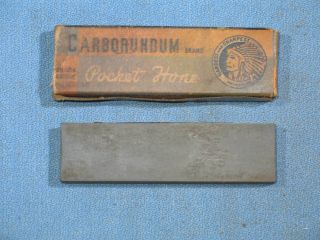 Vintage Carborundum Pocket Hone 149 Knife Sharpening Stone Native American Logo