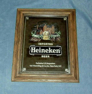 Vintage Heineken Imported Beer Framed Bar Mirror - 28” X 15”