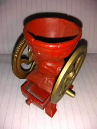 Vintage Red Cast Iron Toy No 11 Miniature Coffee Grinder Mill Drawer 4 " Tall