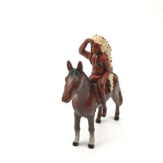 Vintage Metal Native American Indian Chief On Horse Figurine