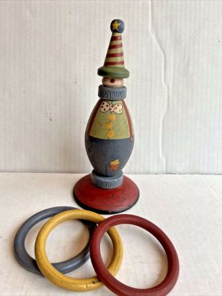 Vintage Wooden Clown Ring Toss Folk Art Hand Painted