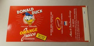 Vintage Walt Disney Donald Duck Orange Juice Label 7 1/4 "