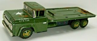 Vintage Japanese Tin Friction Us Army Flatbed Truck