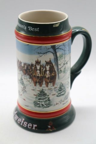 Vintage 1991 Budweiser Christmas Beer Stein Clydesdale Holiday Mug