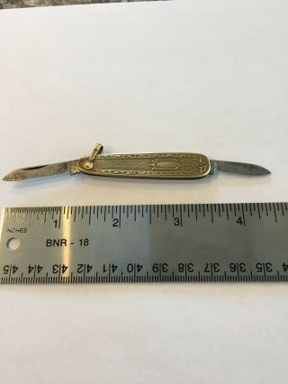 Vintage Pocket Knife With 2 Blades And Brass Handle