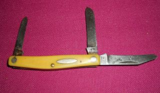 Vintage Schrade Walden Ny Usa 835y Yellow Bird’s Eye Stockman Knife