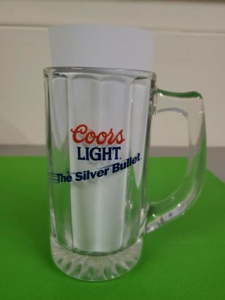 Vintage Coors Light “the Silver Bullet” Glass Mug With Logo 12 Oz.