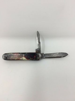 Vintage Kent N.  Y.  City Usa Two Blade Pocket Knife With Multi Color Handles