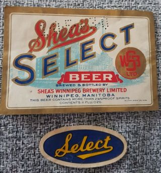 Old Beer Label From Canada/sheas Winnipeg Manitoba Brewery,  Select Beer