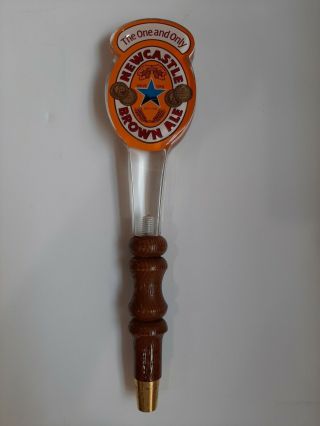Newcastle Brown Ale Beer Draft Bar Tap Handle 12 Inch Vintage Wood & Acrylic