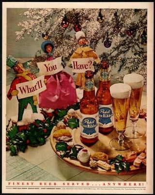 1951 Pabst Blue Ribbon Beer - Christmas - Holidays - Carollers - Vintage Ad