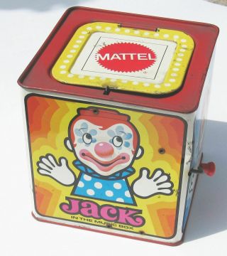 Vintage 1971 Jack In The Box Plays Music Crank Mattel Clown Toy