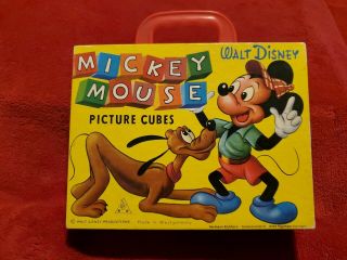 Vintage Walt Disney Mickey Mouse Picture Cubes Puzzle Box / West Germany