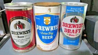 Assorted Drewrys Flat Top & Pull Tab Steel Beer Cans - [read Description] -
