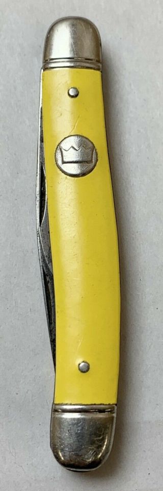 Vtg Yellow Imperial Crown Logo Providence,  Ri Pocket Folding Knife 2 Blade